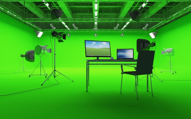 Premium Photo | Large interior of modern film studio with green chroma key