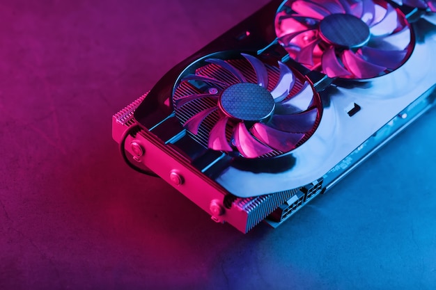 Premium Photo | Large and powerful graphics card with three fans with ...