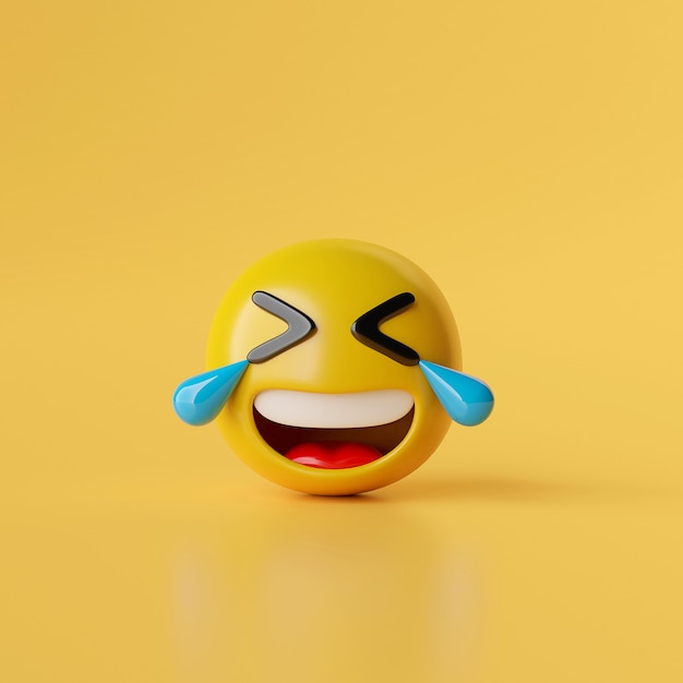  Laughing emoji icon on yellow background 3d illustration