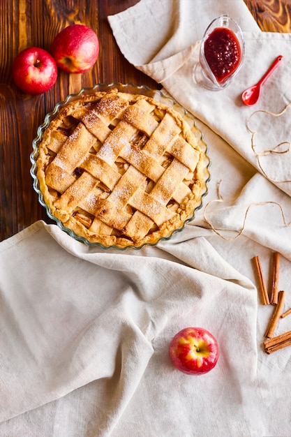 Premium Photo | Layout or still life with home made apple pie in form ...