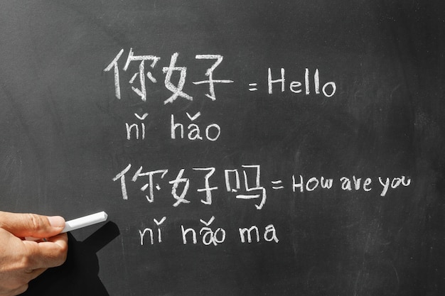 Learning chinese alphabet "pinyin" in classroom. Premium Photo