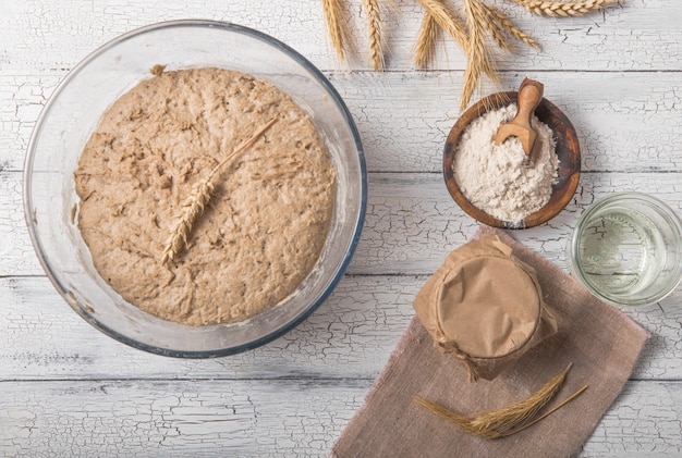 Premium Photo | The leaven for bread is active. starter sourdough ...