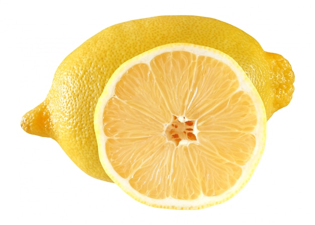 Premium Photo | Lemon whole and cut in half inside middle yellow isolated