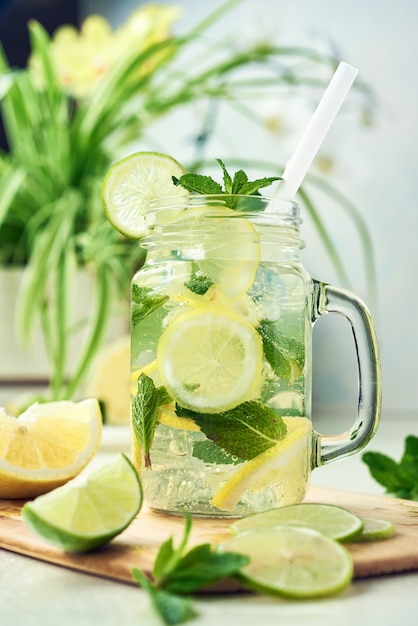 Premium Photo | Lemonade with lemon and lime