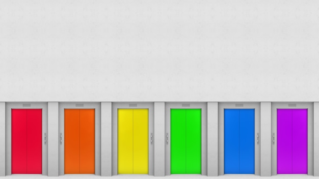 Lgbt rainbow colorful elevator door style on cement wall backgorund. Premium Photo