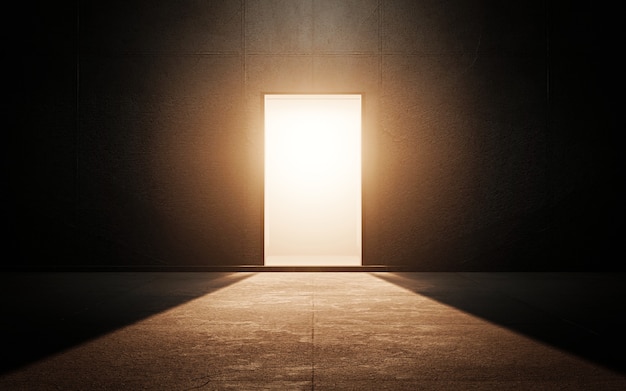 Premium Photo | Light door in dark room