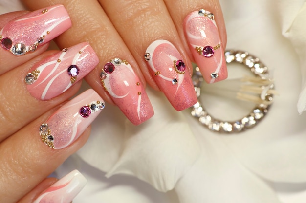 light pink and dark pink nail design