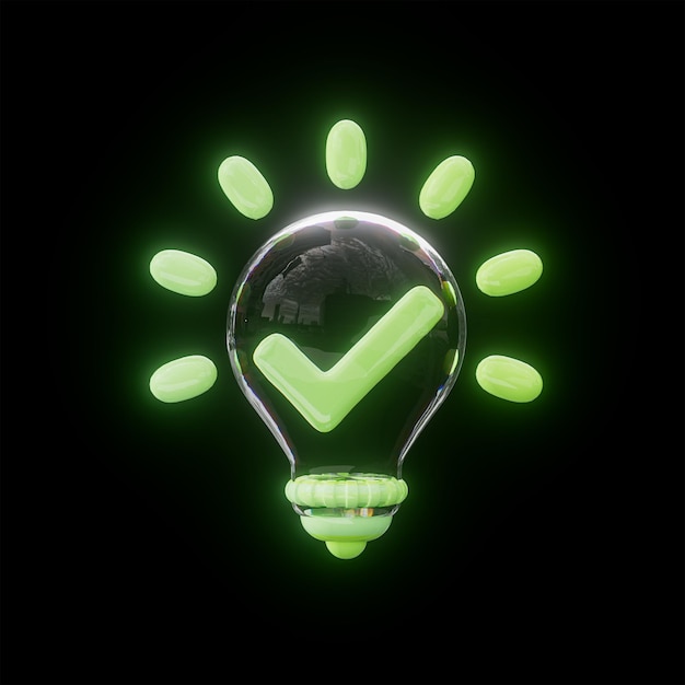 Premium Photo | Lightbulb checkmark glossy neon bright realistic sign ...