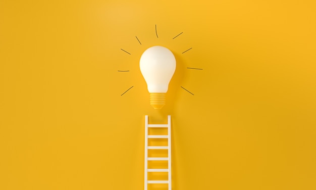 lightbulb with ladder handmade gloss lines yellow background representing idea creativity innovation concept with copy space text 3d rendering 494516 76