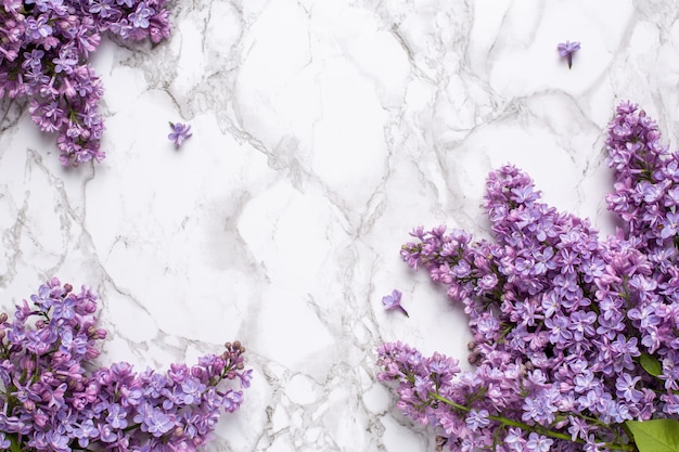 Premium Photo | Lilac flowers on marble background with copyspace ...