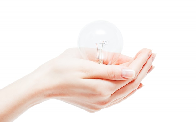 Premium Photo | Lit lightbulb held in hand