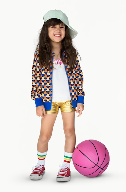 Premium Photo | Little girl smiling happiness basketball sport portrait