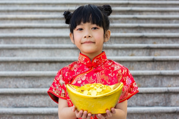 Little Girl Wearing Chinese Traditional Dress On Chinese New Year