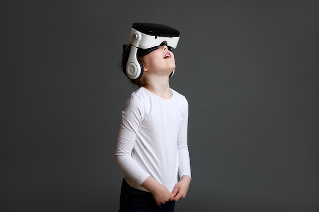 Premium Photo | Little preschool girl wearing virtual reality goggles ...