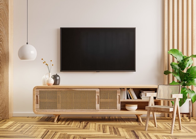 Premium Photo | Living room interior have tv cabinet and chair in white ...