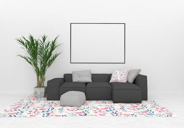 Download Living room with horizontal frame mockup | Premium Photo