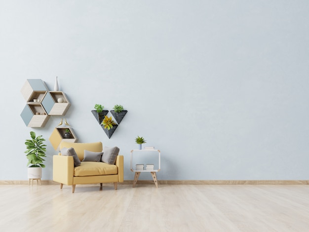 Premium Photo Living Room With Wooden Table Lamps And Yellow Armchair