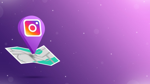 Premium Photo | Location point icon with instagram logo on the map 3d