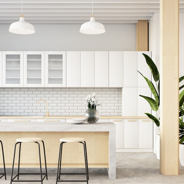 Premium Photo | Loft kitchen room interior / 3d rendering