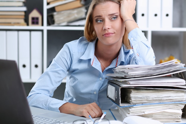 Premium Photo | Lot of work wait for tired and exhausted woman