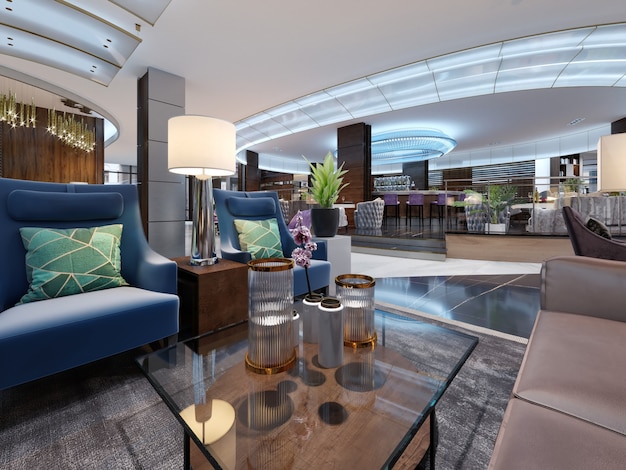 Premium Photo | Lounge area of a hotel, design lobby. 3d rendering