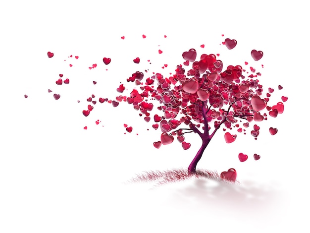 Premium Photo | Love tree with flying hearts