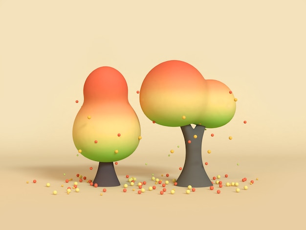 Premium Photo | Low poly cartoon tree fall/autumn 3d rendering