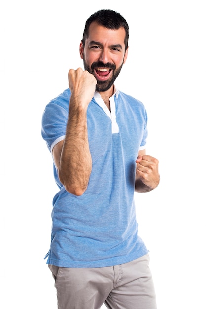 blue shirt guy name tag