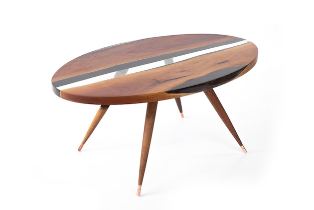 Premium Photo Luxurious Chestnut Table With A Epoxy Resin On A White Background Side View