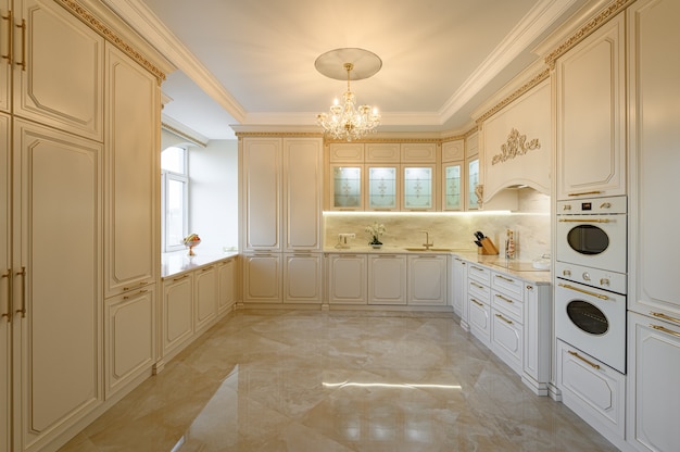  Luxury beige and gold classic kitchen interior