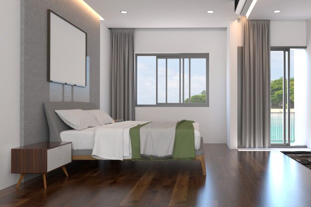 Luxury Scandinavian Style Bedroom Interior With Mock Up