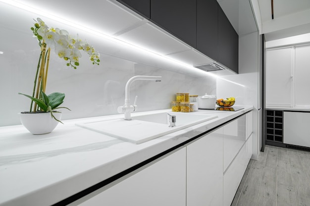 Premium Photo Luxury White And Black Modern Marble Kitchen   Luxury White Black Modern Marble Kitchen 97070 2417 