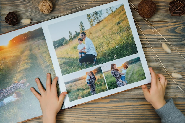 Premium Photo | Luxury wooden photo book on natural landscape. family ...