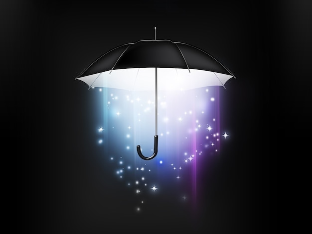 Premium Photo | Magical glow coming from the umbrella on a dark background