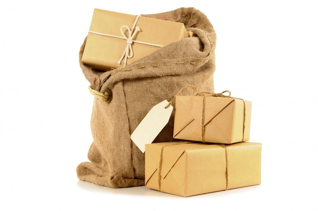 Download Mail bag filled with brown paper parcels Photo | Free Download
