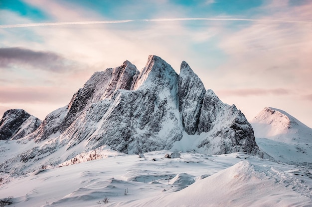 Premium Photo | Majestic Snowy Mount With Colorful Sky On Segla ...