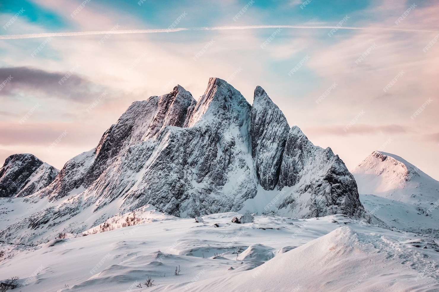 Premium Photo | Majestic snowy mount with colorful sky on segla ...