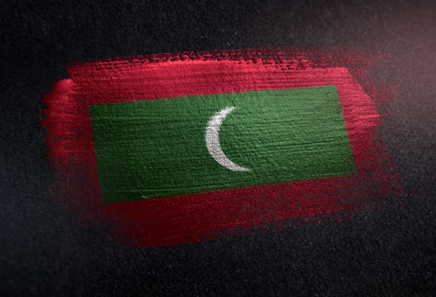 Maldives Flag Made Of Metallic Brush Paint On Grunge Dark