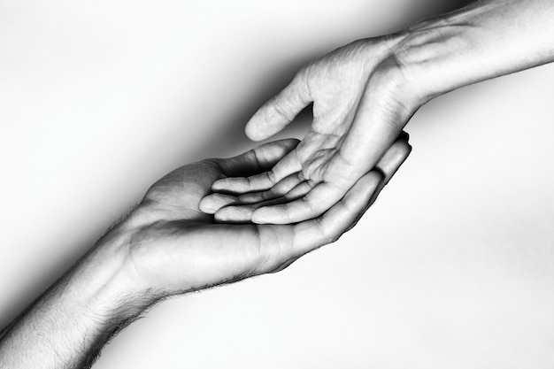 Male and female hands together. the black and white picture Premium Photo
