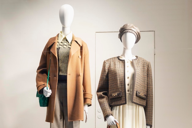 Premium Photo | Male and female mannequins in a shop window. stylish ...