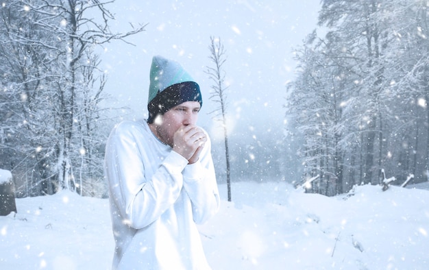 Premium Photo | A male person feeling sick, freezing cold outside ...