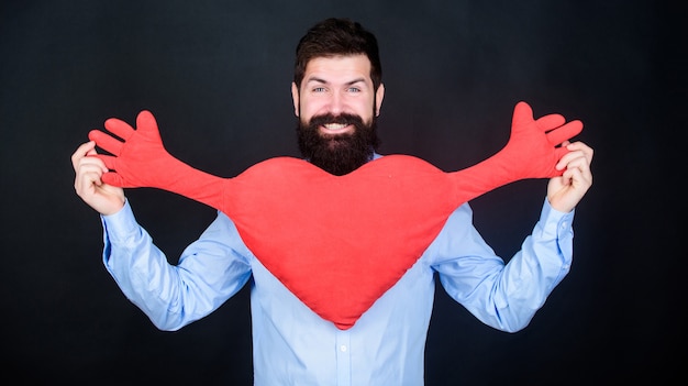 Premium Photo Man Bearded Hipster Hug Heart Make Him Feel Loved Every Day Celebrate
