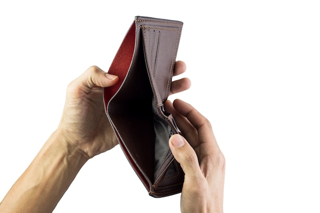 Premium Photo | Man hand holding empty wallet isolated on white