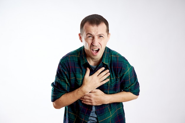 Premium Photo | Man severe chest pain, poor health, illness