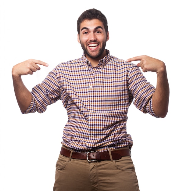 Man smiling while pointing at himself Photo | Free Download