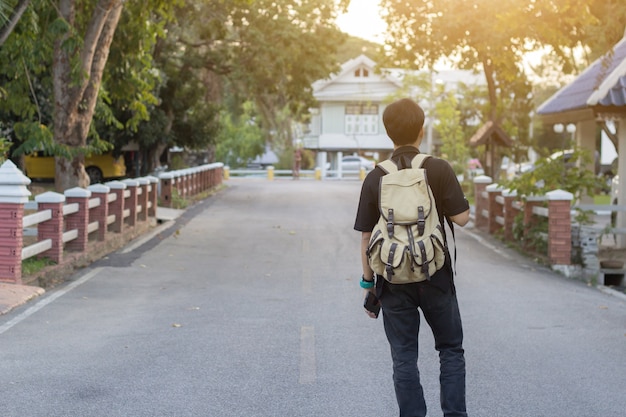 man travel with backpack