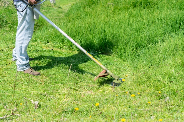 Premium Photo | Man with a strimmer