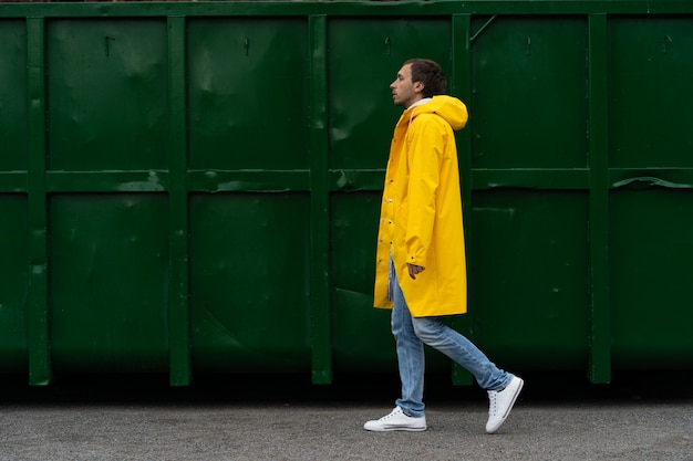 yellow raincoat man