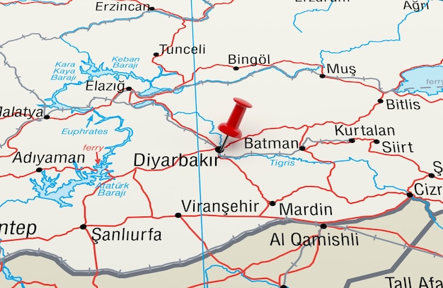 Map Showing Diyarbakir Turkey With Red Pin 3d Rendering 519469 3605 