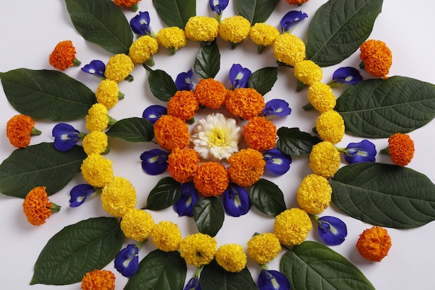 Marigold Flower Rangoli Design For Diwali Festival Indian